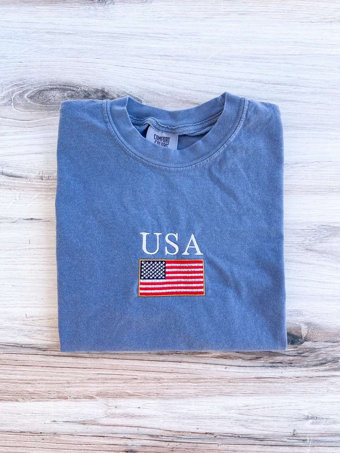 America Comfort Colors Tee, USA Shirt, 4th of July T-shirt, Embroidered Tee, Embroidered Shirt, C... | Etsy (US)