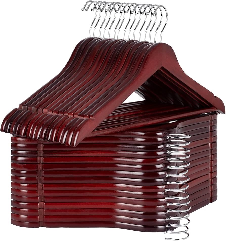 StorageWorks Wooden Coat Hanger, Wood Clothes Hangers 30 Pack, Dark Cherry Color, Natural Wood Ha... | Amazon (US)