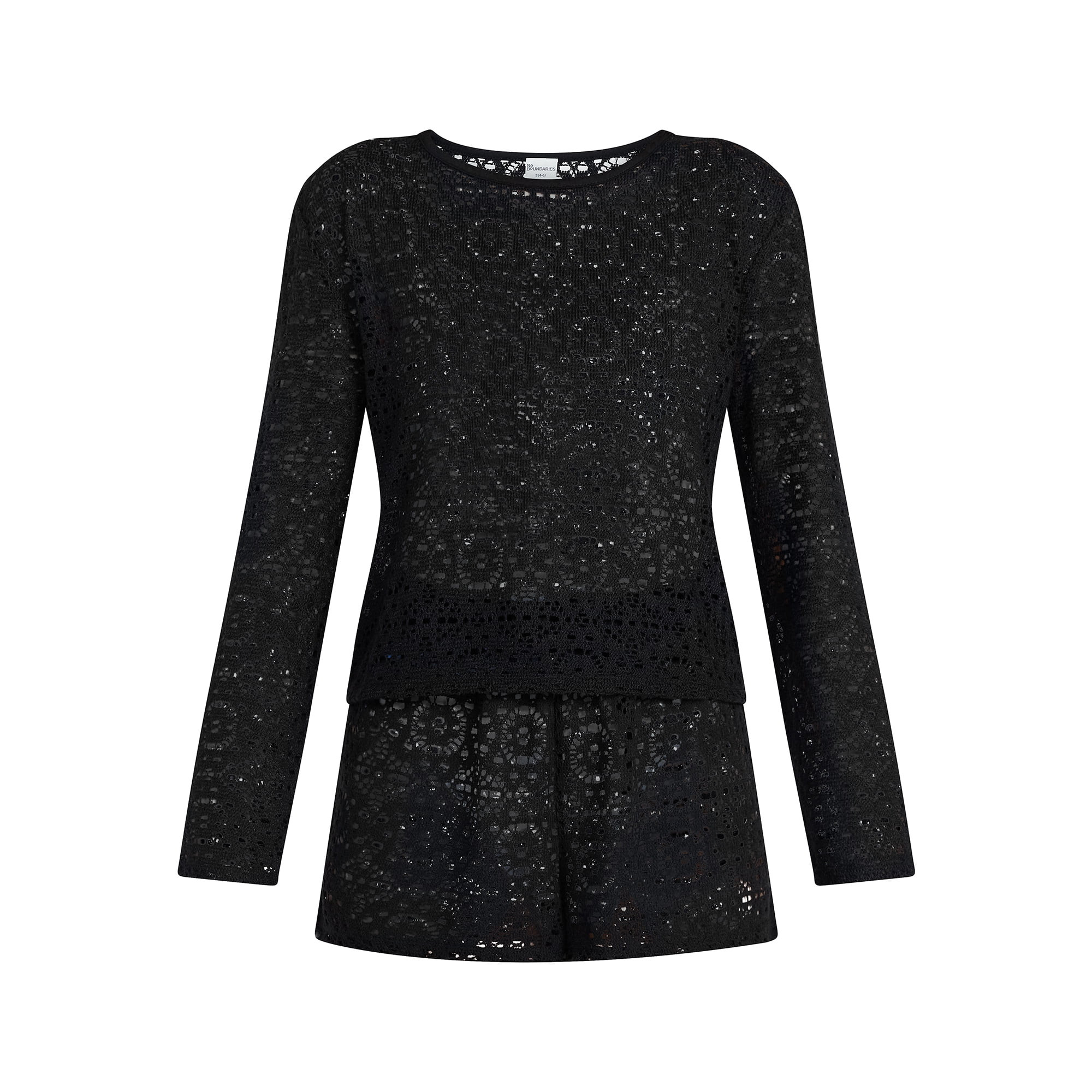 No Boundaries Crochet Coverup Top with Long Sleeves, Women's XXS-XXL | Walmart (US)