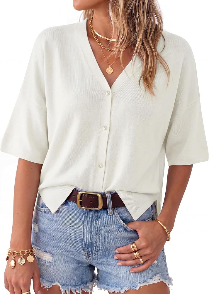 Arach&Cloz Women's Wool Blend Oversized Elbow Sleeve Summer Casual Cardigan     Non-Itchy Breatha... | Amazon (US)