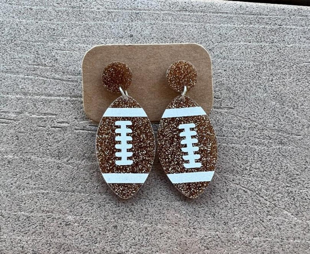 Football Dangle Earrings, Game day Earrings, Sports Earrings, Glitter Football Earrings, Football... | Etsy (US)