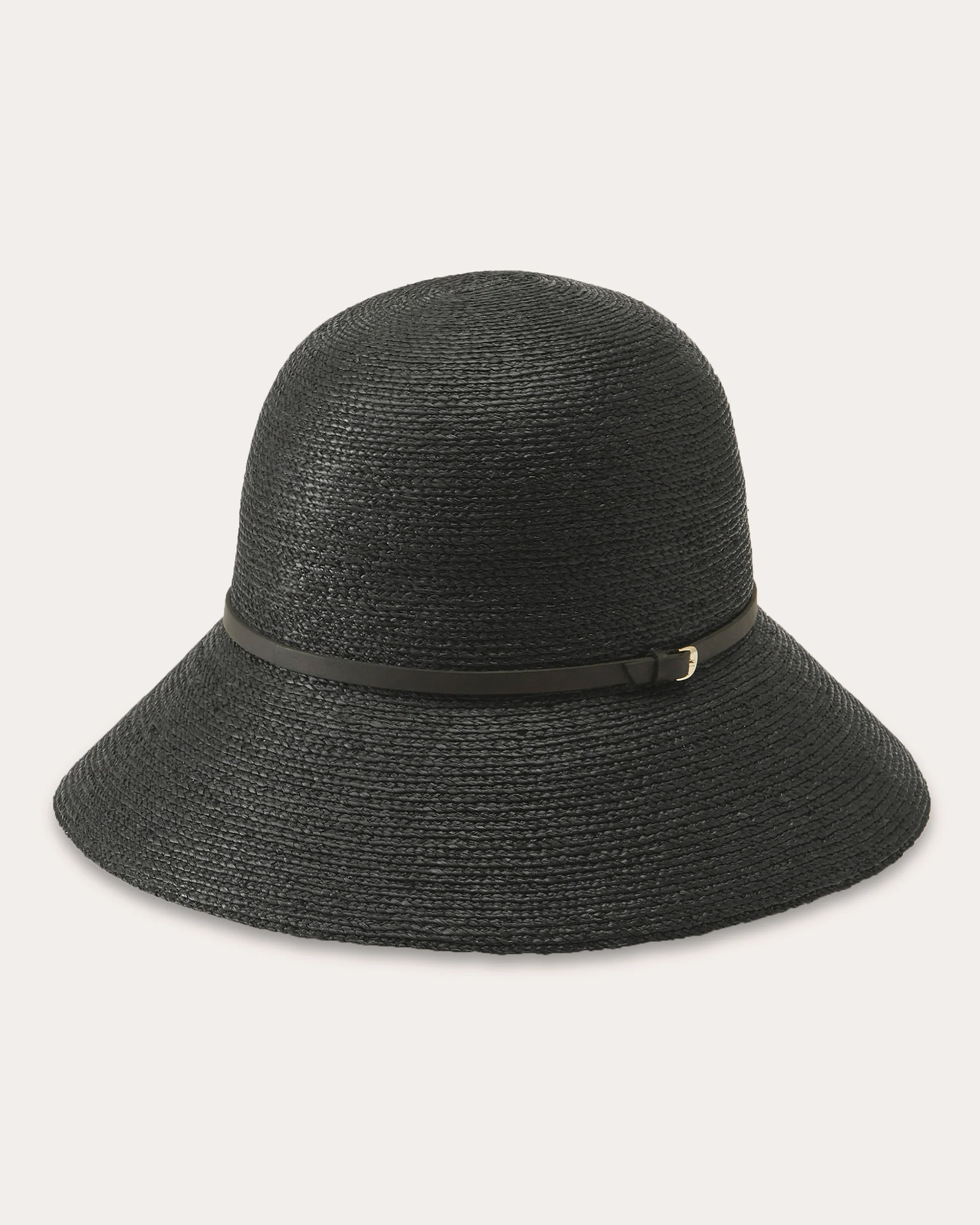 Helen Kaminski Women's Besa 9 Raffia Braid Packable Cloche in Charcoal/black Leather/Raffia | Olivela