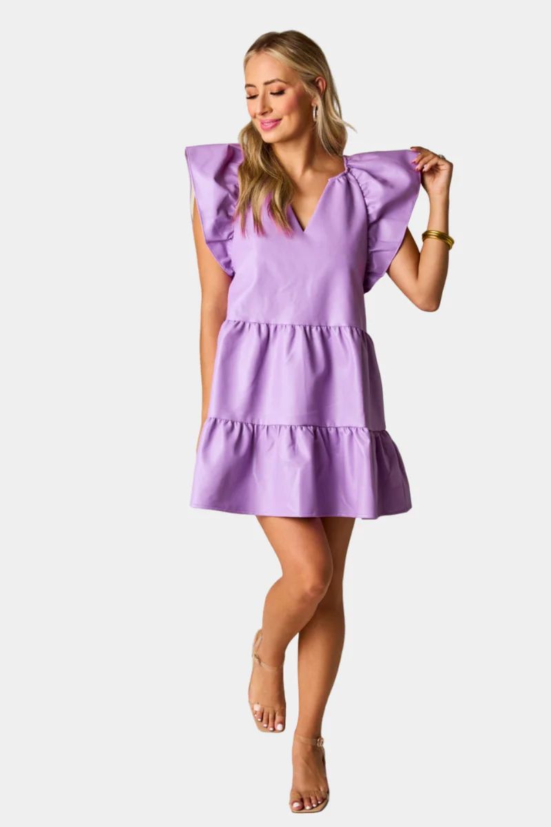 BuddyLove | Ronnie Ruffle Sleeve Short Dress | Purple | BuddyLove