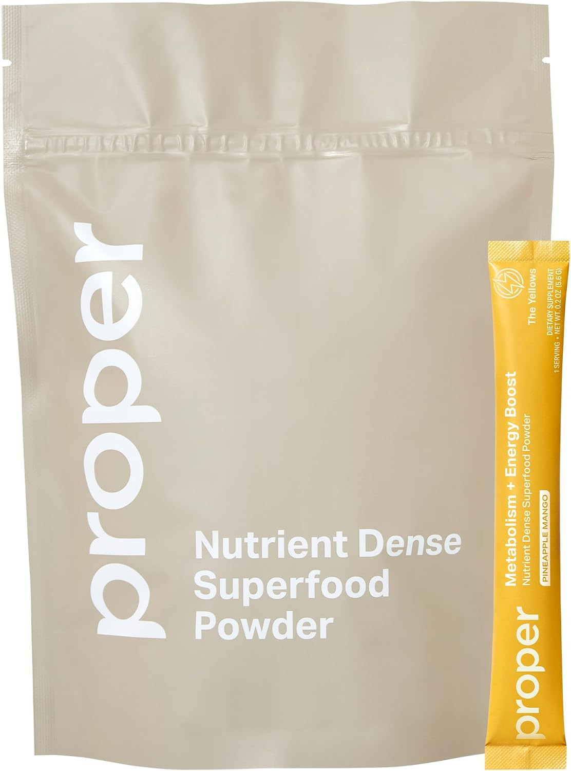 Proper, The Yellows Metabolism and Energy Boost, Sugar Free Energy Drink Powder with 100mg Caffeine. No Creatine or Beta-Alanine. 15 Servings, Pineapple Mango Drink Mix for Men and Women | Amazon (US)