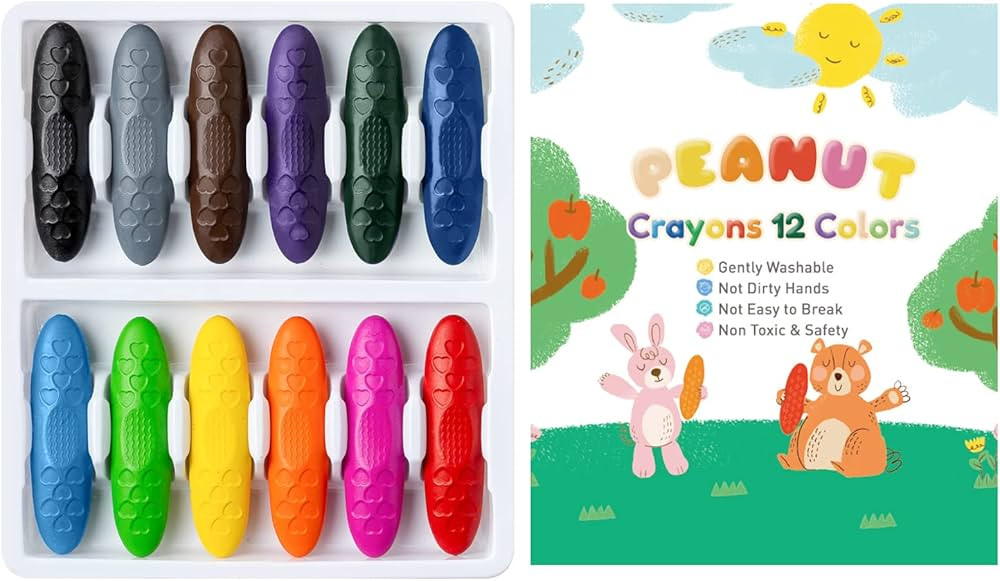 Peanut Crayons for Kids, 12 Colors Washable Toddler Crayons, Non-Toxic Baby Crayons for ages 2-4,... | Amazon (US)