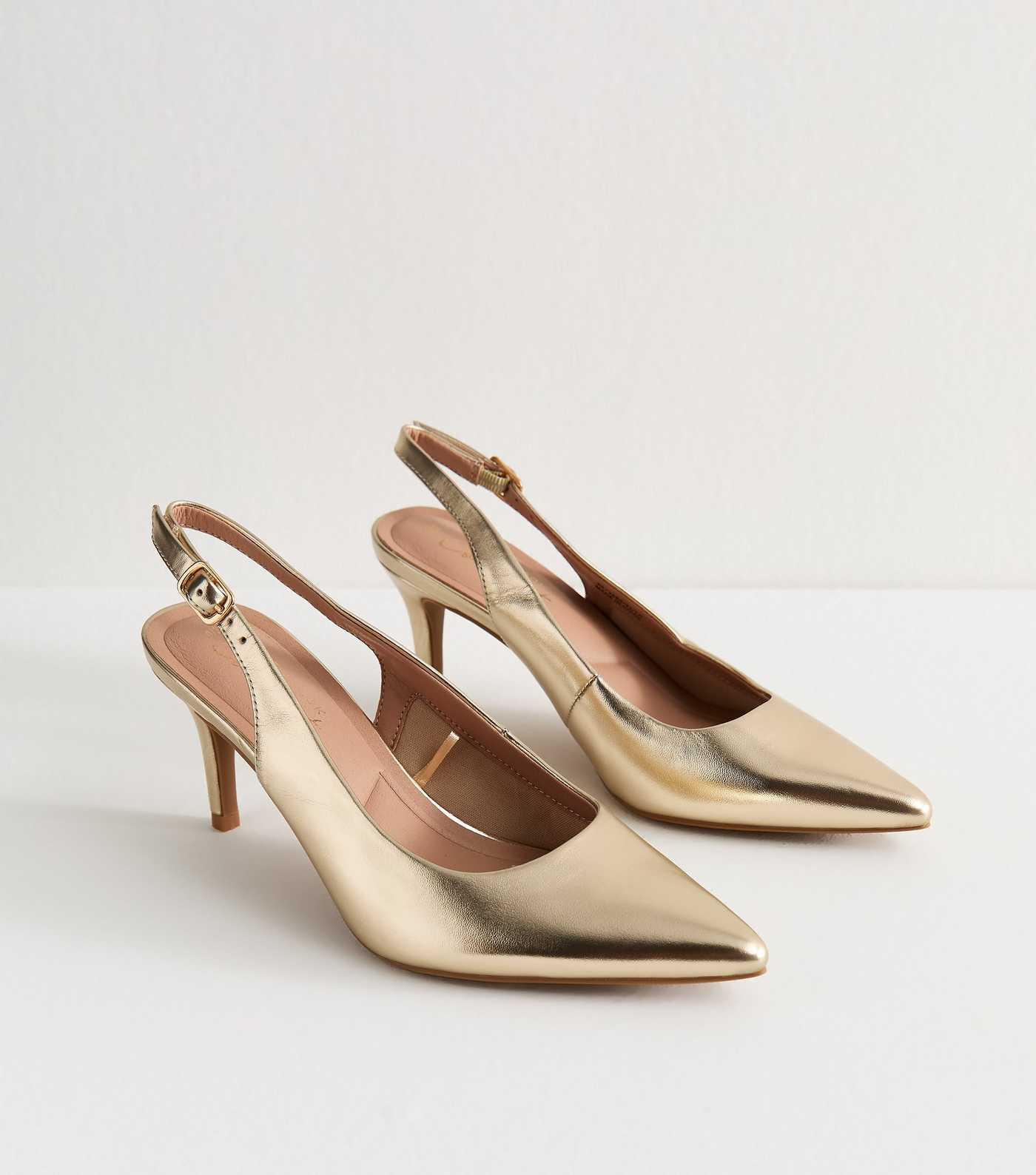 Gold Faux Leather Pointed Slingback Stiletto Heel Court Shoes | New Look | New Look (UK)