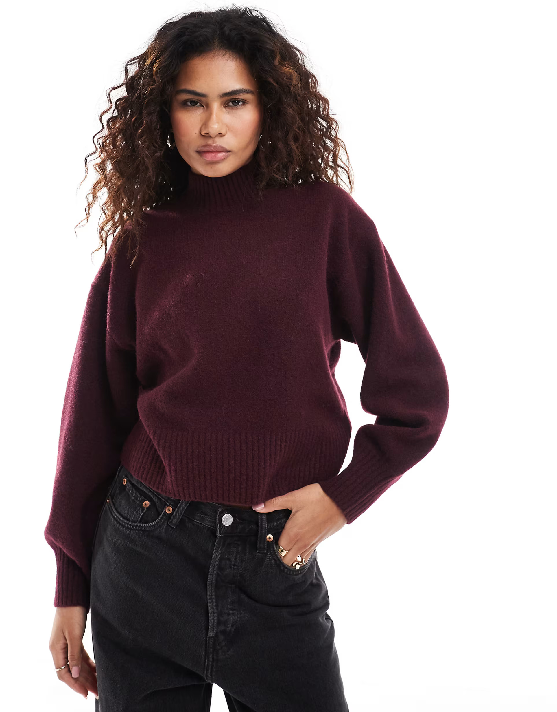 Monki knitted turtleneck sweater in burgundy | ASOS (Global)