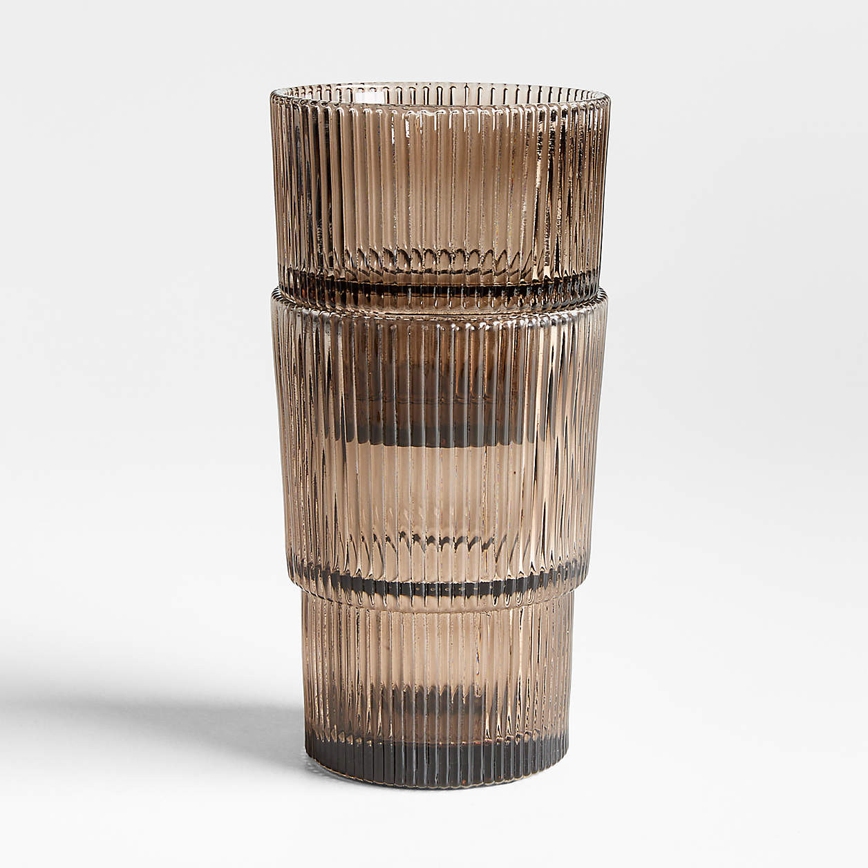 Atwell 11-oz. Taupe Stackable Ribbed Double Old-Fashioned Glass + Reviews | Crate & Barrel | Crate & Barrel