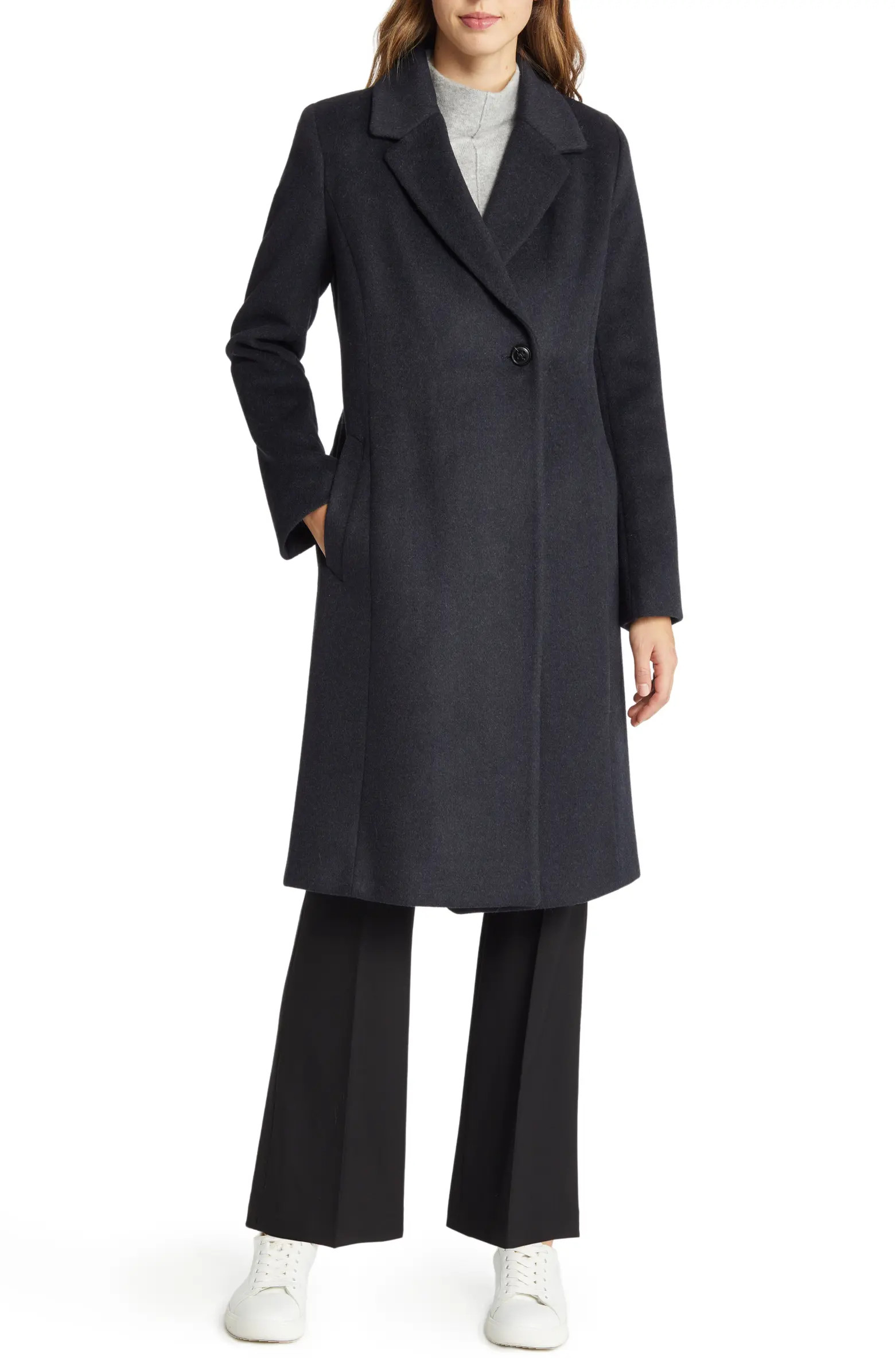 Asymmetric Slick Wool Blend Coat | Nordstrom