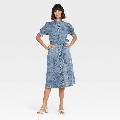 Women's Puff Short Sleeve Dress - Who What Wear™ Blue | Target