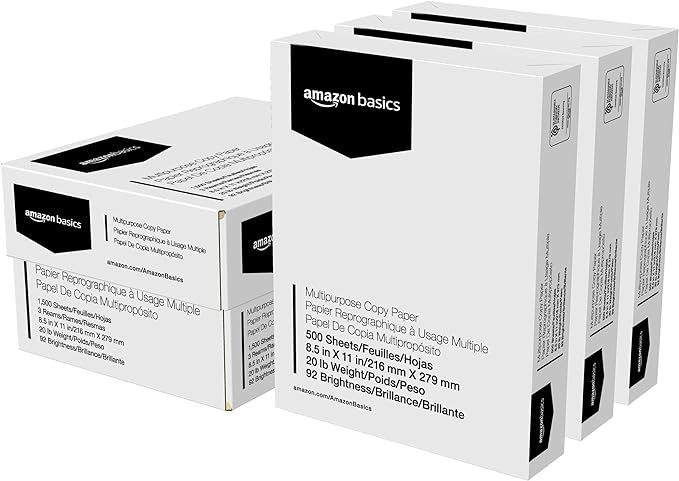 Amazon Basics Multipurpose Copy Printer Paper - White, 8.5 x 11 Inches, 3 Ream Case (1,500 Sheets... | Amazon (US)