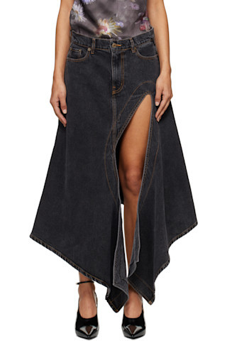 Black Cut Out Denim Midi Skirt | SSENSE