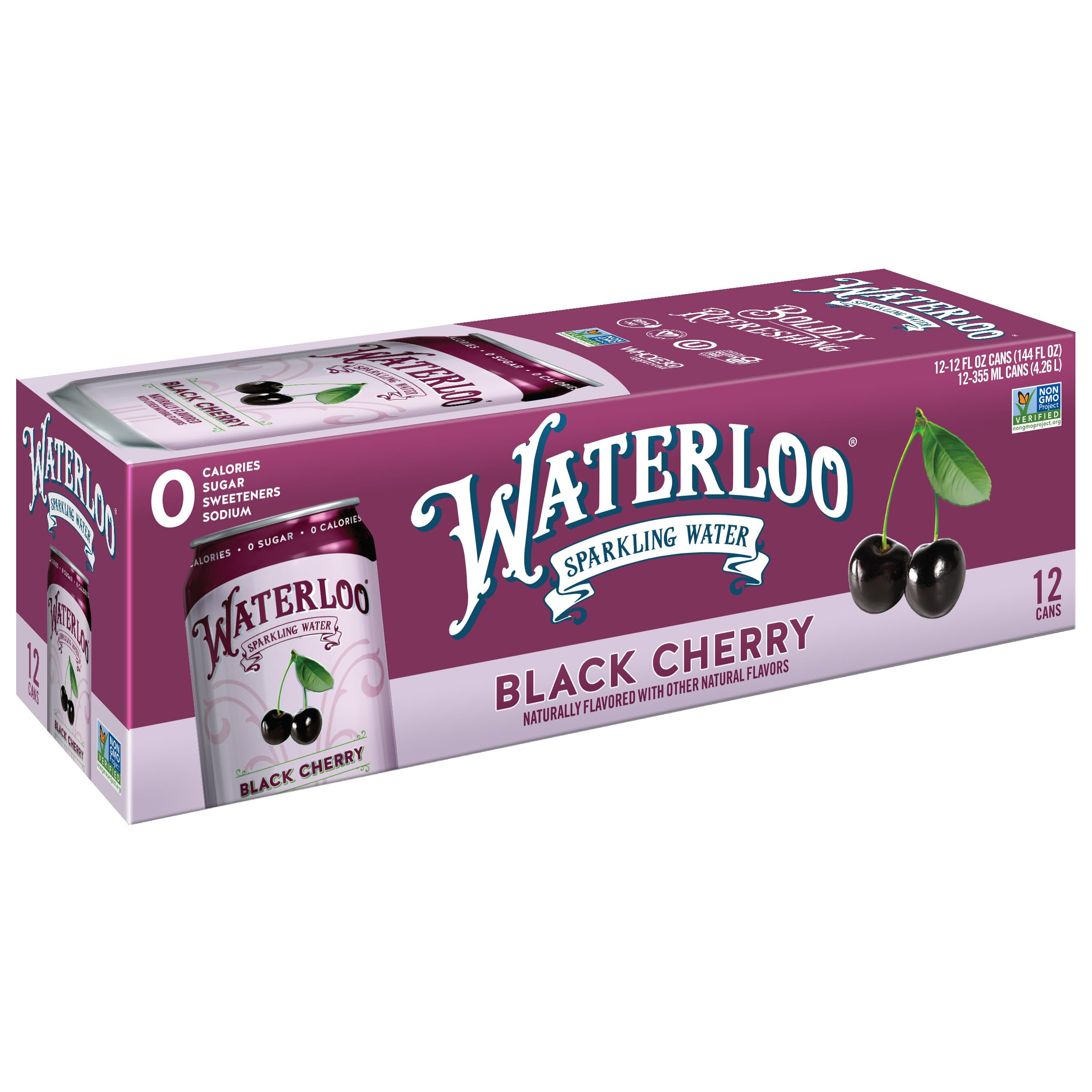 Waterloo Sparkling Water, Black Cherry Naturally Flavored, 12 Fl Oz Cans, Pack of 12 | Zero Calor... | Amazon (US)