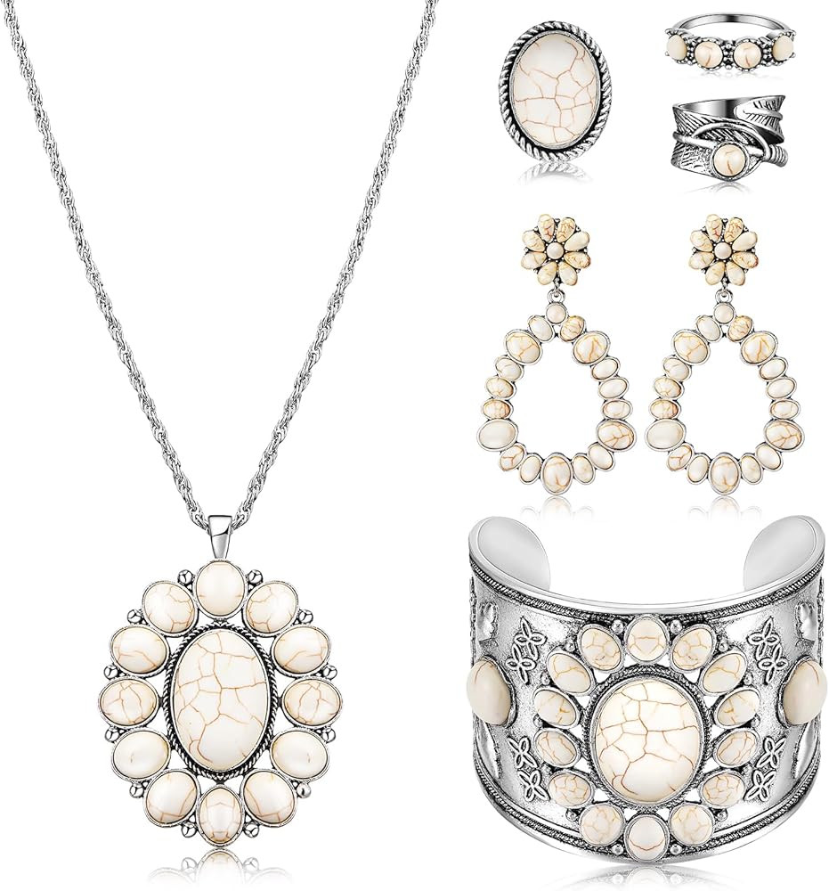 Ecally Bohemian Western Jewelry Turquoise Set Women Bohemian Pendant Long Choker Layered Bracelet... | Amazon (US)