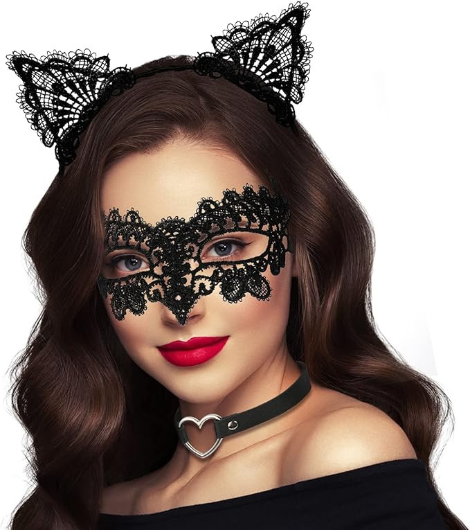Takmor Lace Masquerade Mask for Women, Black Masquerade Mask for Women Cat Mask Cat Ear Headband ... | Amazon (US)