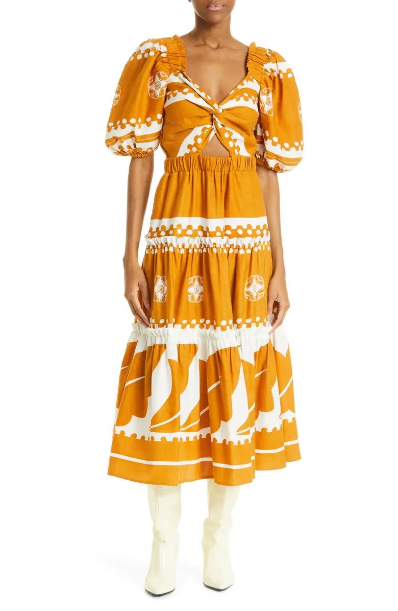 Liora Puff Sleeve Cutout Linen & Cotton DressSEA | Nordstrom