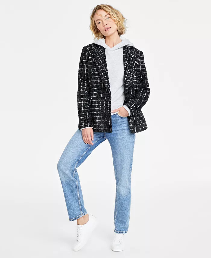 Women's Metallic Plaid Tweed Blazer, Created for Macy's | Macy's