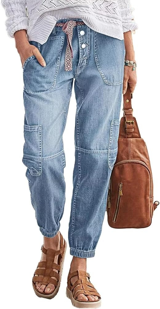 Flamingals Straight Leg Button Fly Jeans for Women Multi Pocket Mid Rise Jeans Without Belt Denim... | Amazon (US)