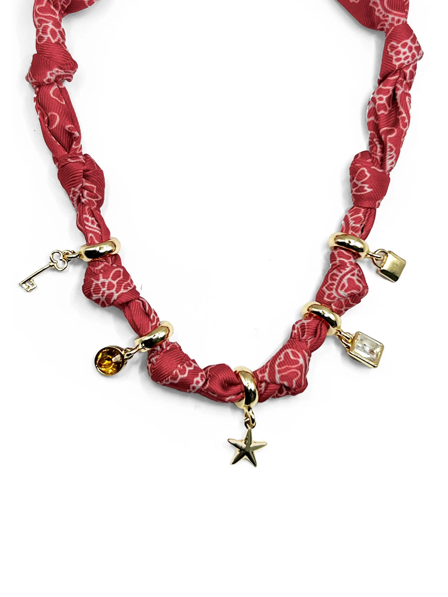 No Boundaries Women's Red Bandana Necklace with Goldtone Charms | Walmart (US)