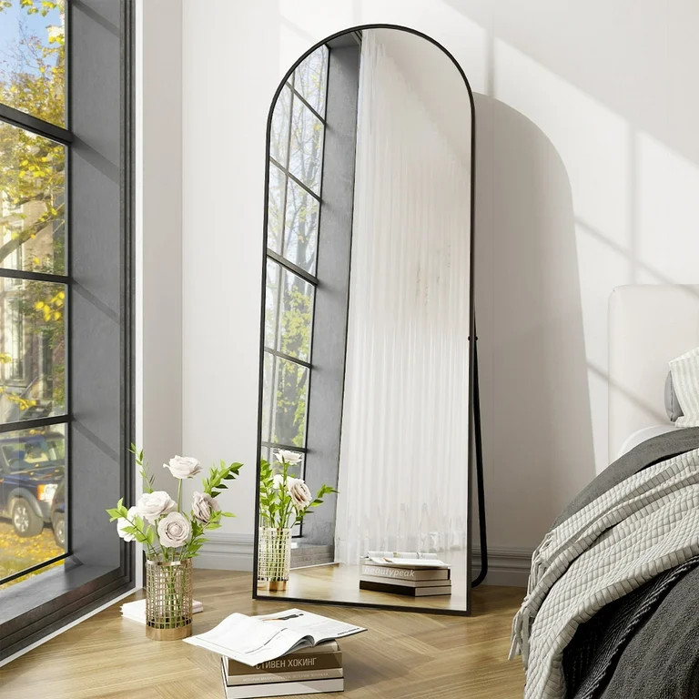 BEAUTYPEAK 64"x21" Full Length Mirror Arched Standing Floor Mirror Full Body Mirror, Black | Walmart (US)