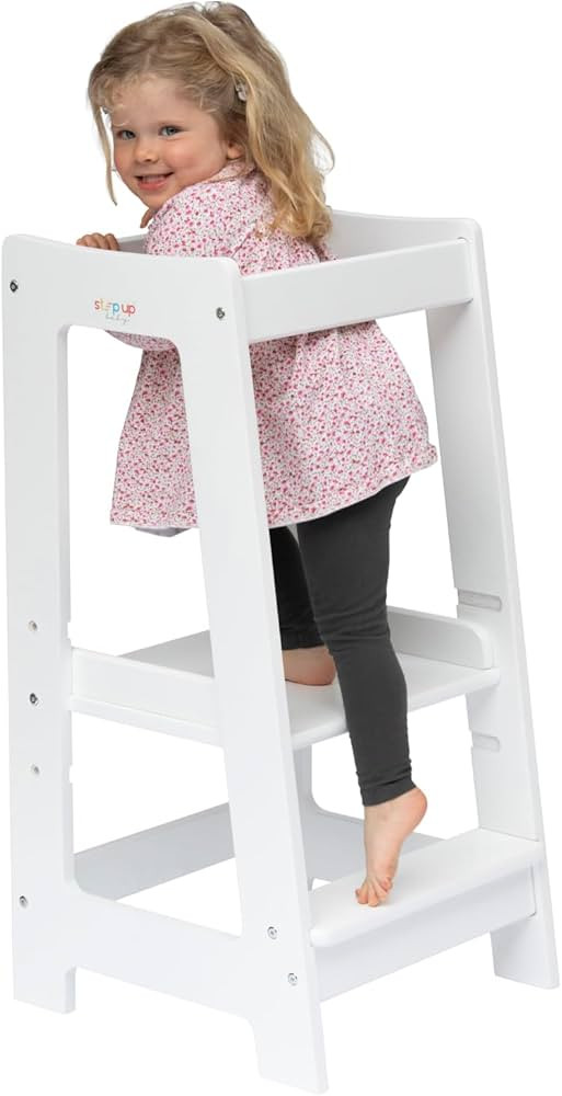 Adjustable Toddler Standing Stool for Kitchen & Bathroom | Wooden Step Stool with Safety Rails fo... | Amazon (US)