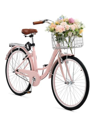 VEVOR Women Bike, 7-Speed and 1-Speed, 24-26 Inch Pink and Light Blue Beach Cruiser Bike, with Large Capacity Basket and Rear Rack, Adjustable Seat, Fits for Cycling, Exercise & Shopping | Amazon (US)