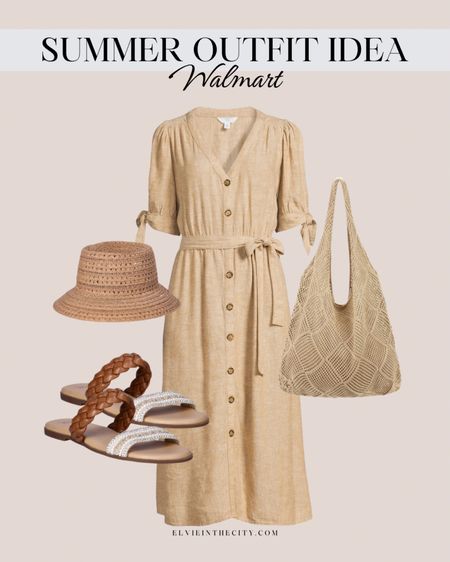This summer outfit idea from Walmart includes a tie sleeve linen blend dress paired with a crochet tote, bucket hat, and flat slide sandals. 

Ootd, summer outfit, resort wear, fashion over 40

#walmartpartner
@Walmart
#WalmartFinds 



#LTKstyletip #LTKfindsunder50 #LTKshoecrush