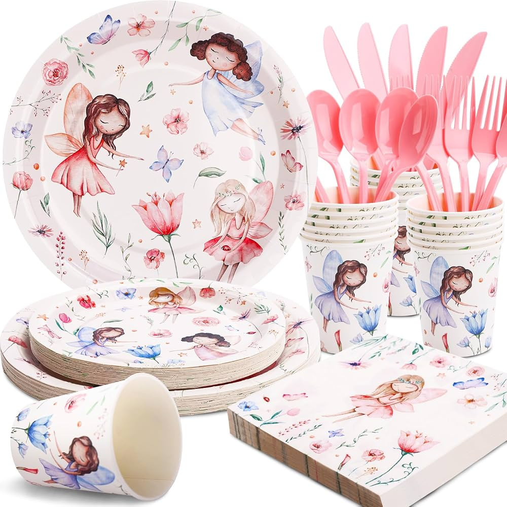 175 Pcs Fairy Plates and Napkins Party Supplies - Fairy Party Plates Serves 25 - Flower Fairy Paper Plates Set for Girl Garden First Birthday Party Decorations | Amazon (US)