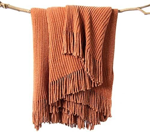 Amazon.com: LIFEIN Fall Throw Blanket for Couch - Soft Rust Boho Throw Blanket, Cozy Chenille Kni... | Amazon (US)