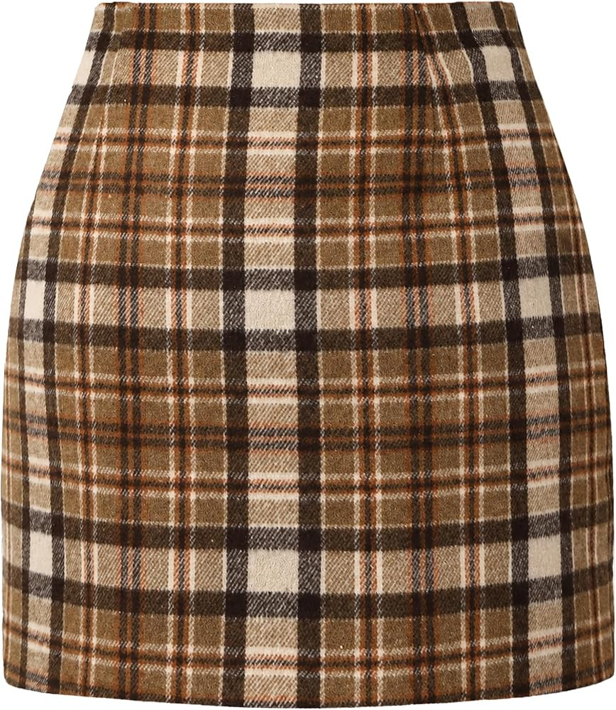 AURUZA Women's Plaid Pencil Mini Skirt, High Waisted Bodycon Above Knee Skirt with Invisible Side... | Amazon (US)