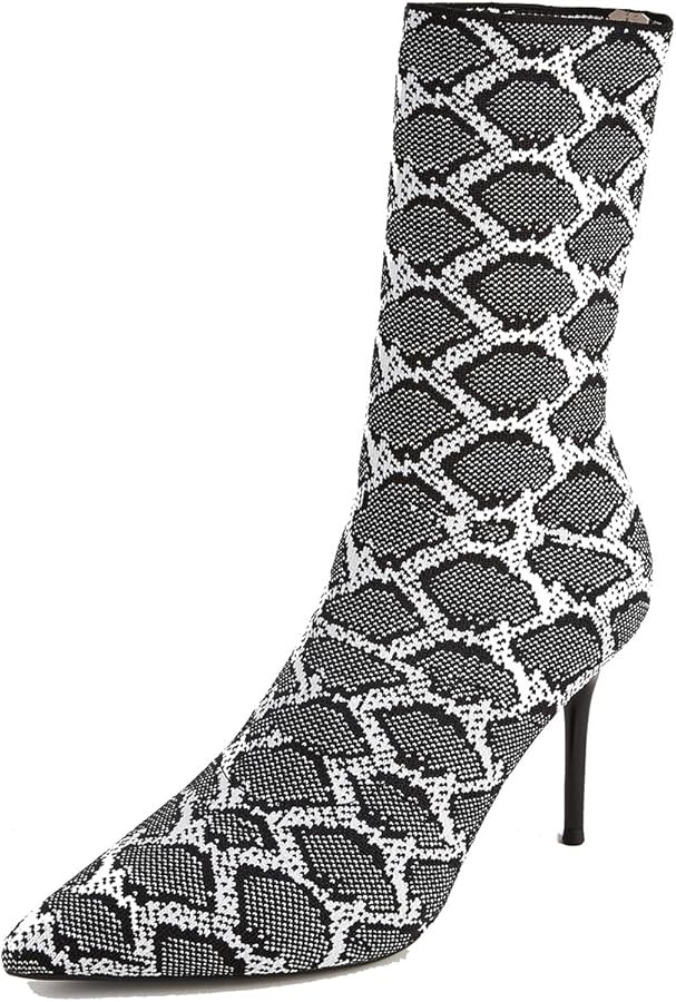 Jeesay Women's Sexy Pointed Toe Sock Ankle Boots Stiletto High Heels Mid Calf Booties Stretch Kni... | Amazon (US)
