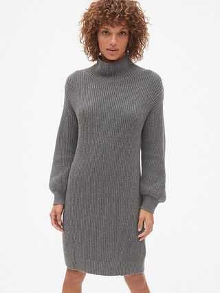 Gap Womens Cozy Blouson Sleeve Turtleneck Sweater Dress Charcoal Size XS | Gap US