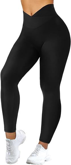 MOOSLOVER Women V Cross Waist Butt Lifting Leggings with Pockets High Waisted Yoga Pants | Amazon (US)