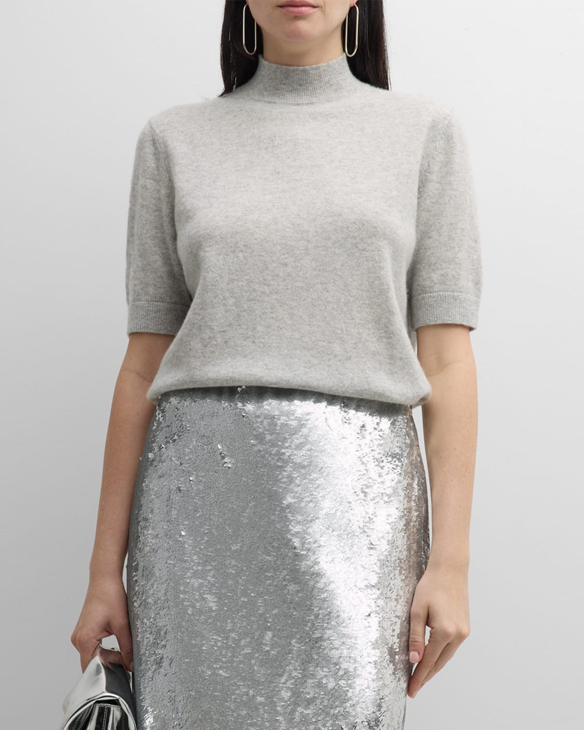 Cashmere Mock-Neck Sweater with Metallic | Neiman Marcus