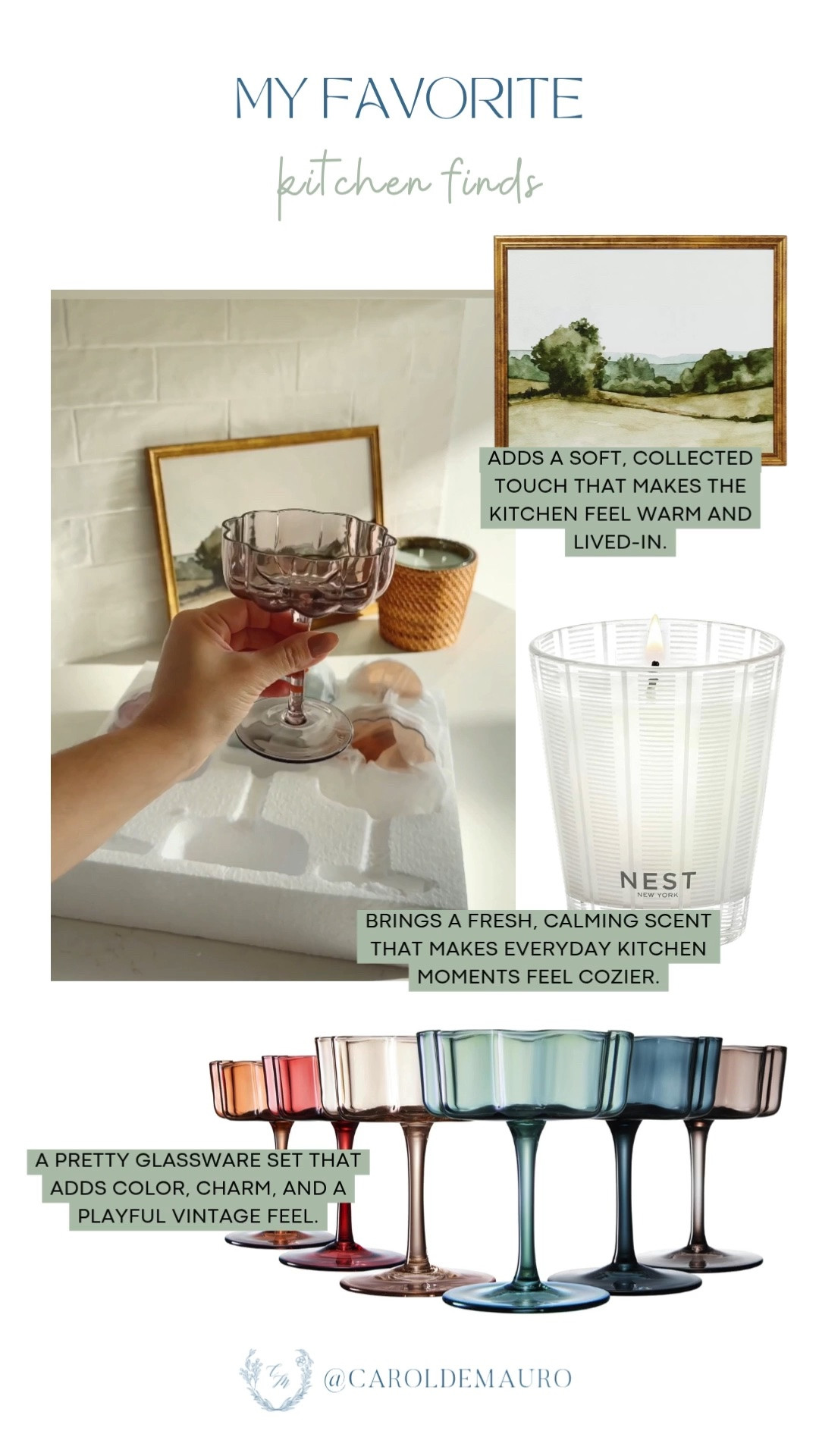 my favorites, kitchen finds, coupe glasses, nest new york, scented candle, landscape wall art, home accents, kitchen must haves, hosting essentials

#LTKHome #LTKfoodie