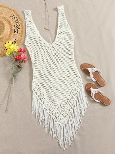 Fringe Hem Crochet Cover Up | SHEIN