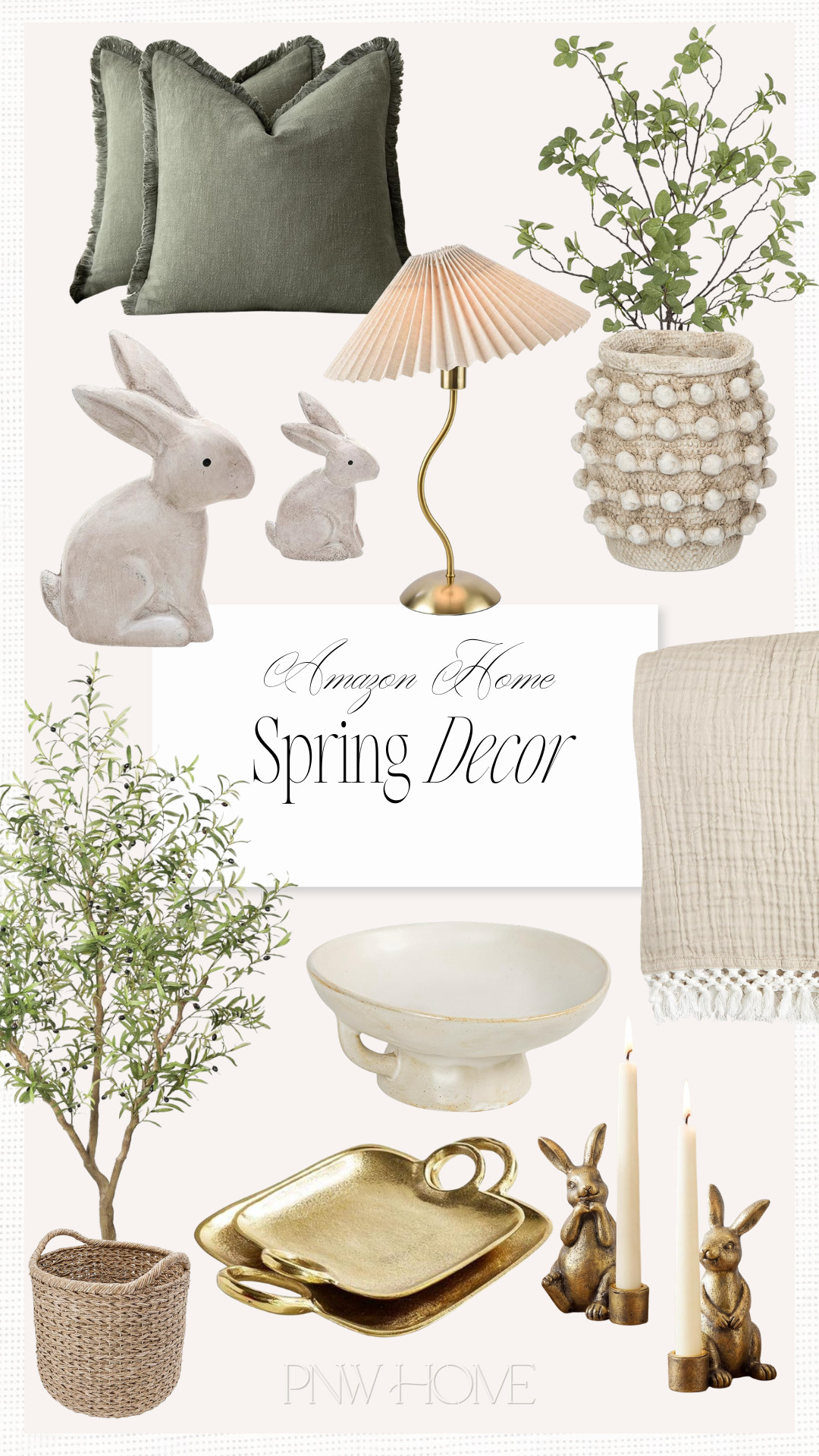 Spring decor finds I'm loving on Amazon!

Spring home, spring accents, Easter decor, sage green throw pillows, green accent pillows, faux stems, greenery stems, spring stems, hobnail vase, neutral vase, gold table lamp, brass table lamp, pleated lamp shade, home lighting, Easter bunnies, faux tree, woven basket, decorative basket, brass trays, gold trays, white bowl, decorative bowl, bunny candlesticks, brass candle holders, tan blanket, neutral blanket, neutral home, neutral decor 

 #LTKSeasonal #LTKHome #LTKSaleAlert