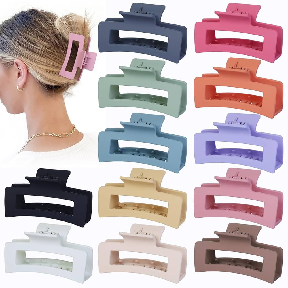 12 Pcs Medium Hair Clips, 3.5 Inch, Colorful - Hair Clips for Thick and Thin Hair, Square Claw Cl... | Amazon (US)