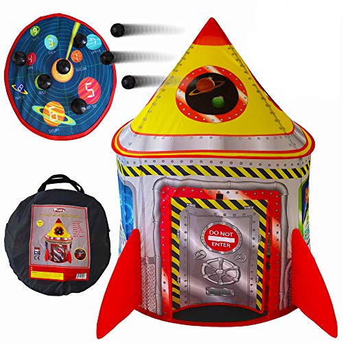 Playz 5-in-1 Rocket Ship Play Tent for Kids with Dart Board, Tic Tac Toe, Maze Game, & Immersive Flo | Amazon (US)