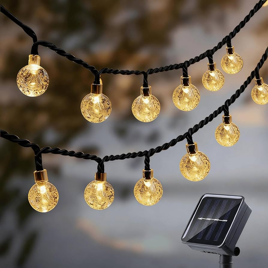 Solar String Lights Outdoor Waterproof IP65 9.3 Feet Patio Lights with 20 LED Crystal Globe Hangi... | Amazon (US)