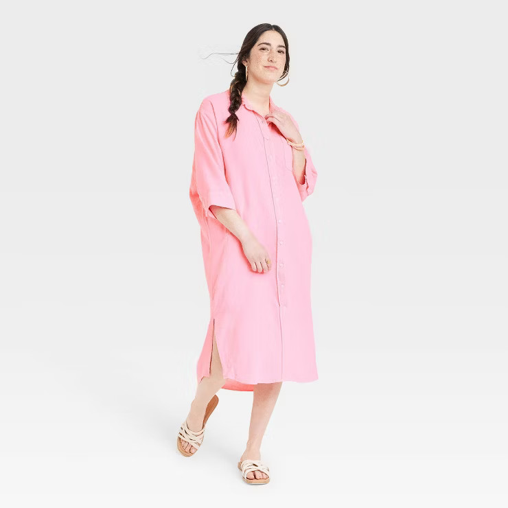 Women's 3/4 Sleeve Linen Shirtdress - Universal Thread | Target