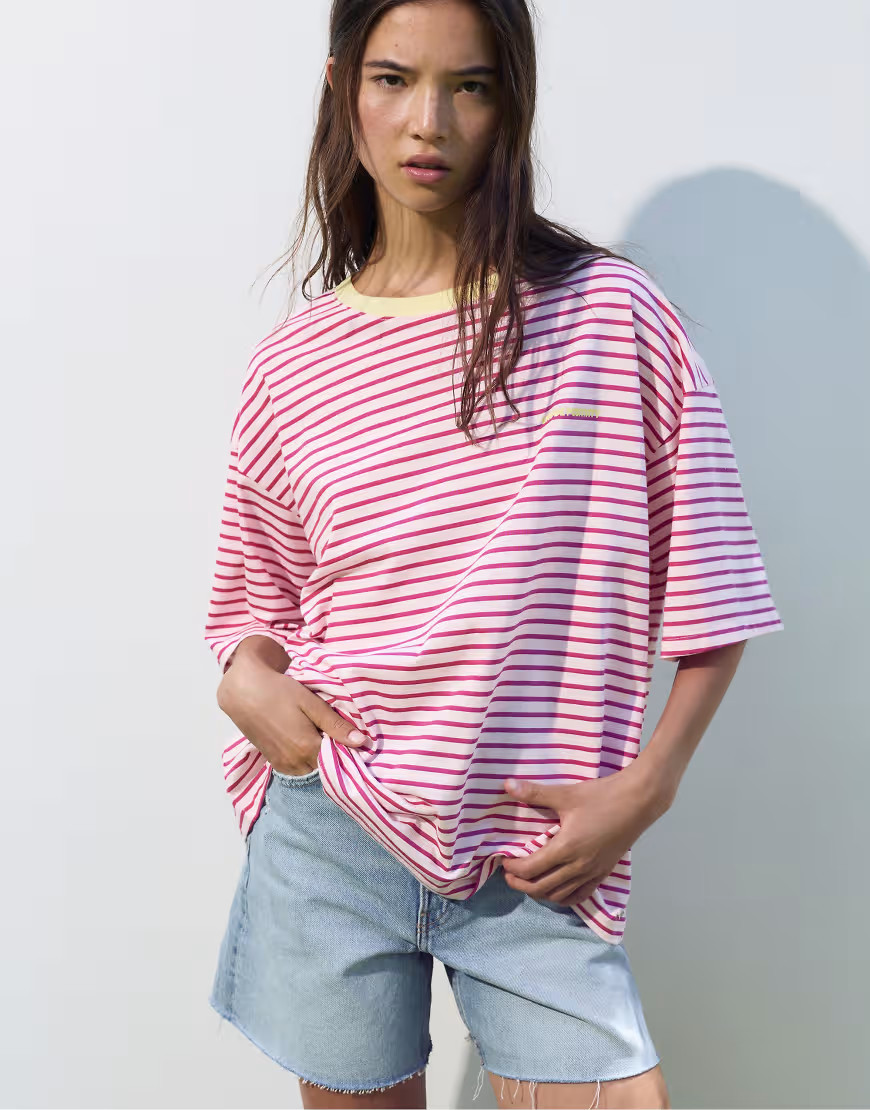 Pull&Bear Striped t-shirt in pink | ASOS (Global)