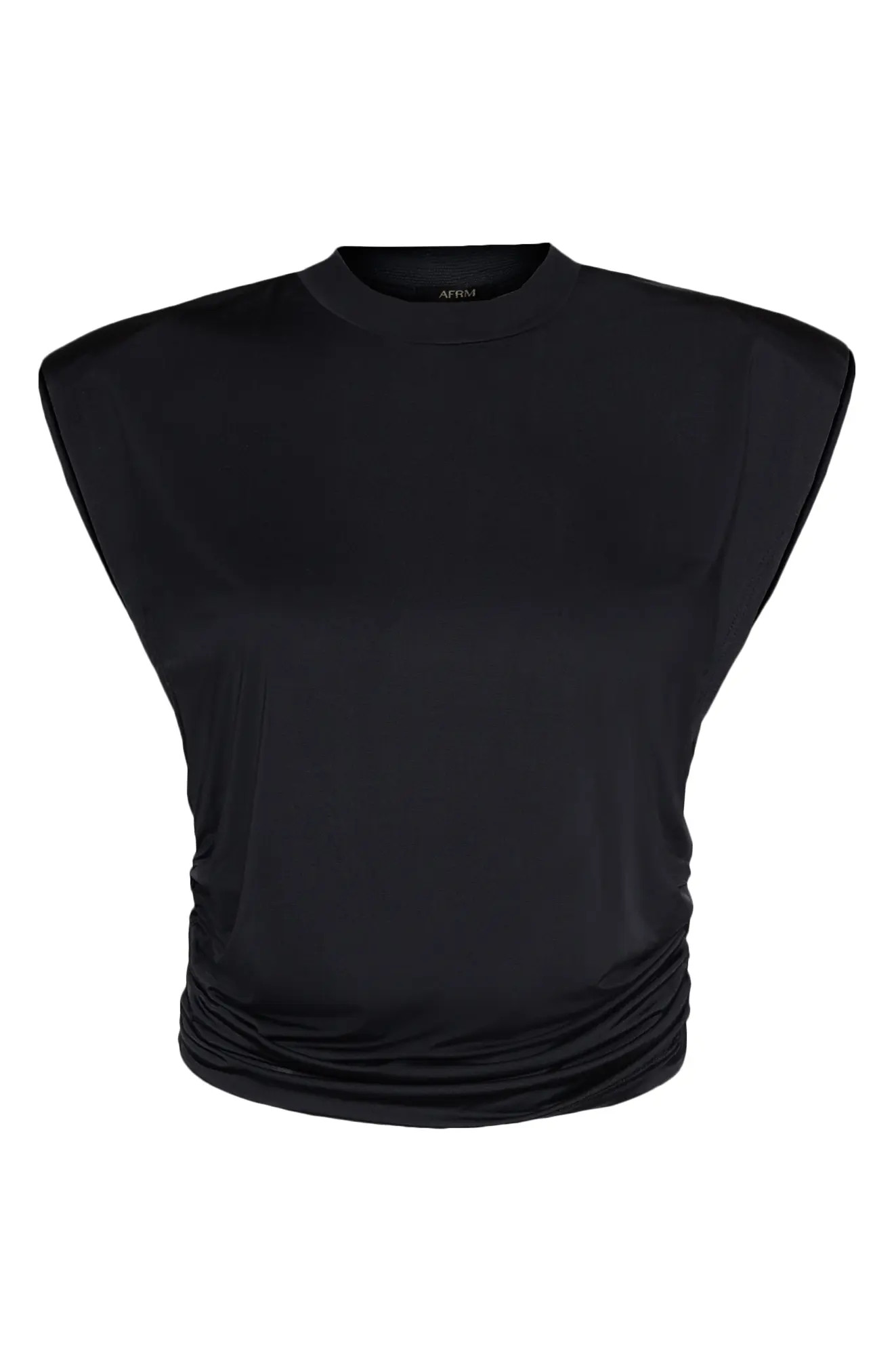 Women's Afrm Scorpio Cap Sleeve Crop Top, Size Large - Black | Nordstrom