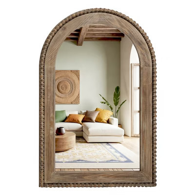 LuxenHome Arch Wall Mirror, 26"x40" Wood Framed Decor Mirror Wall, Farmhouse Large Decorative Wooden Mirror for Bathroom Bedroom Entryway Brown | Target