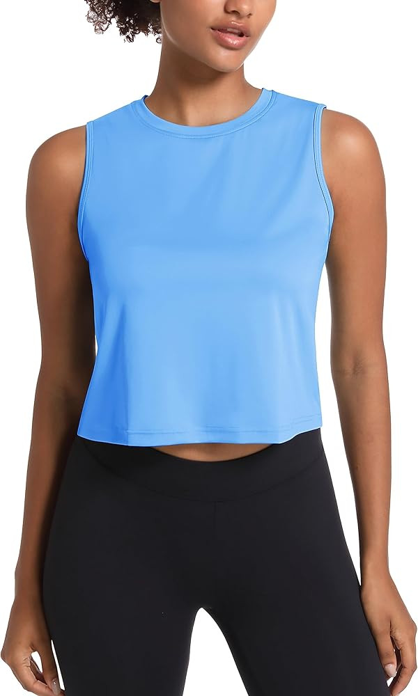 MAGCOMSEN Women's Workout Cropped Tops UPF 50+ Athletic Running Tank Tops Sleeveless Gym Sports M... | Amazon (US)