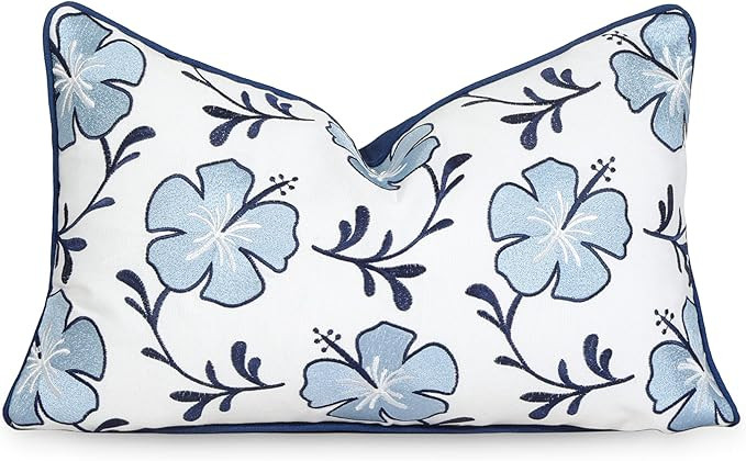 Hofdeco Premium Coastal Patio Indoor Outdoor Lumbar Pillow Cover Only, 12"x20" Water Repellent fo... | Amazon (US)