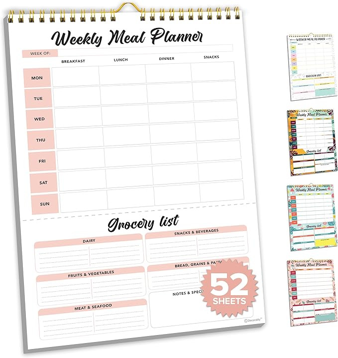 Decorably 52 Sheets Minimal Pink Undated Magnetic Weekly Meal Planner for Fridge with Grocery Lis... | Amazon (US)