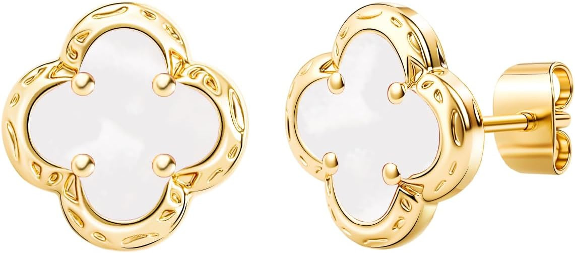 Elegant Black Onyx Clover Stud Earrings, 14K Gold Plated Four Leaf Hypoallergeinc Stud Stainless ... | Amazon (US)