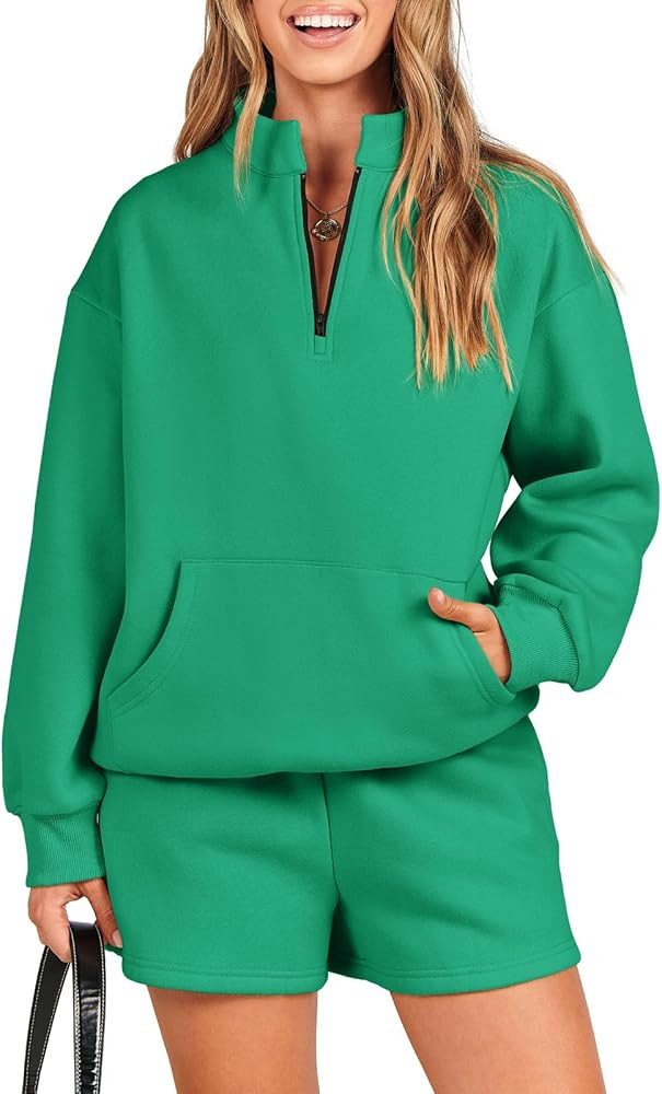 ANRABESS Women 2 Piece Outfits Sweatshirt Shorts Sets 2024 Oversized Casual Lounge Sweat Set Swea... | Amazon (US)