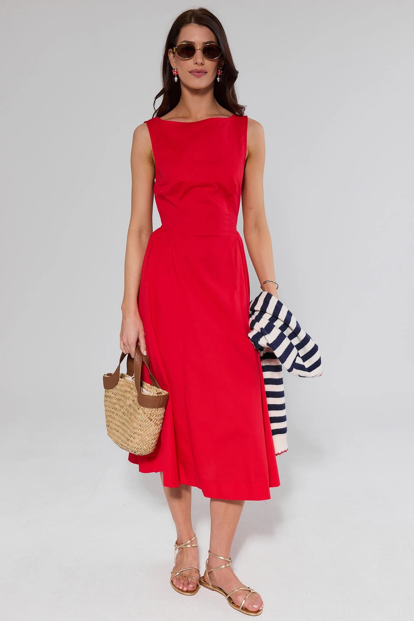 Red Boat Neck Midi Dress | Avara